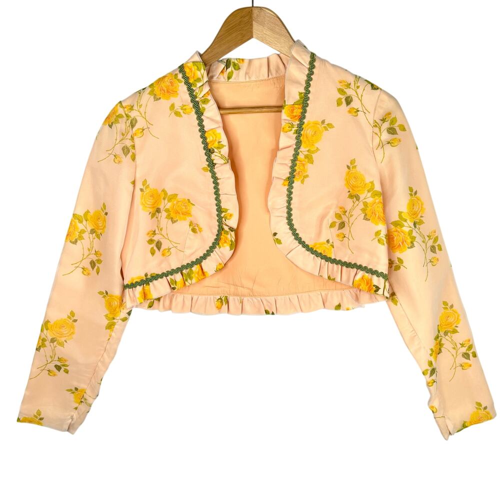 Vintage Peach Floral Cropped Bolero Blazer Small